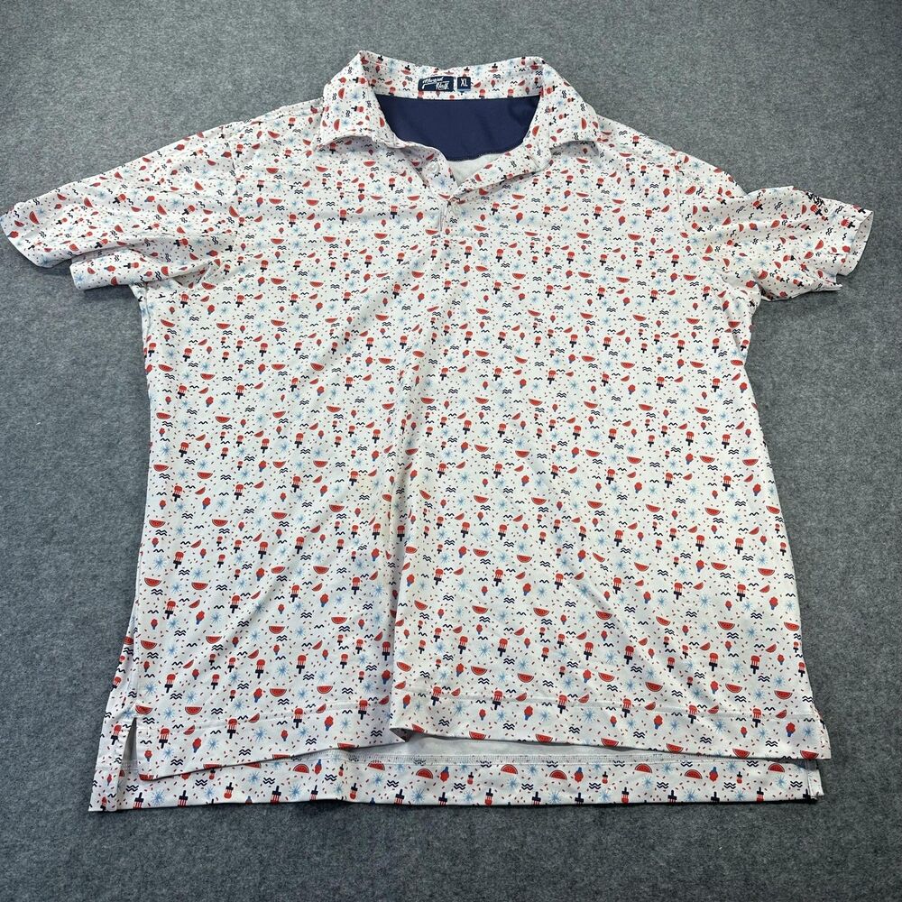 Inward Half Polo Shirt Mens XL White Patriotic Print Golf Performance Stretch